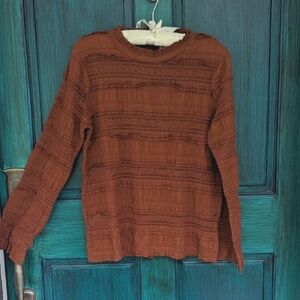 byTiMo Rust Brown Eyelet Long Sleeve Top Blouse Medium